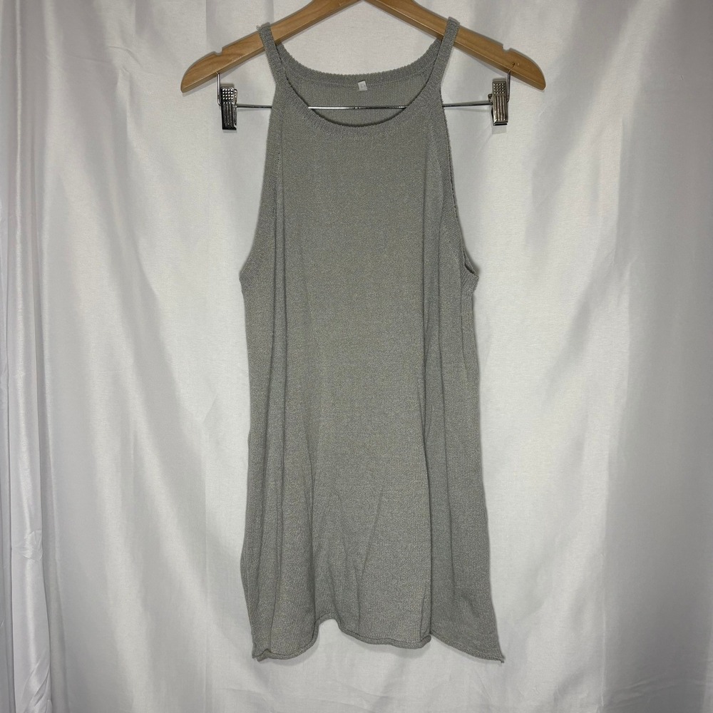 Unbranded Gray Knit Halter Tank Top Lightweight Linen Cotton Blend M/L
